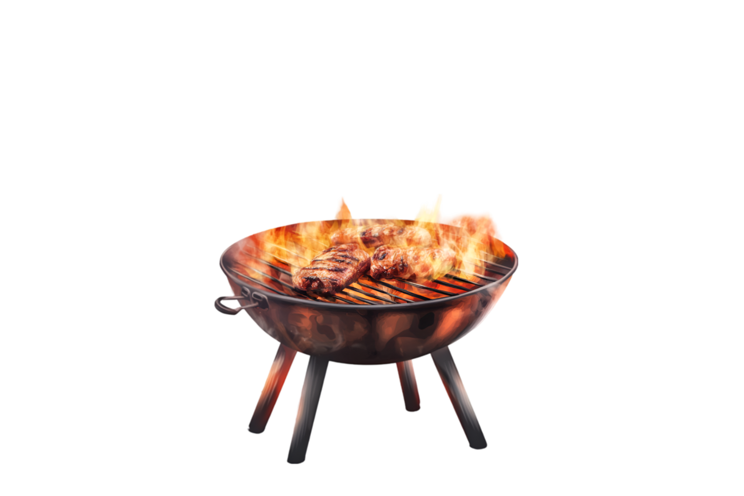 Grilled steaks on a flaming barbecue on a transparent background png