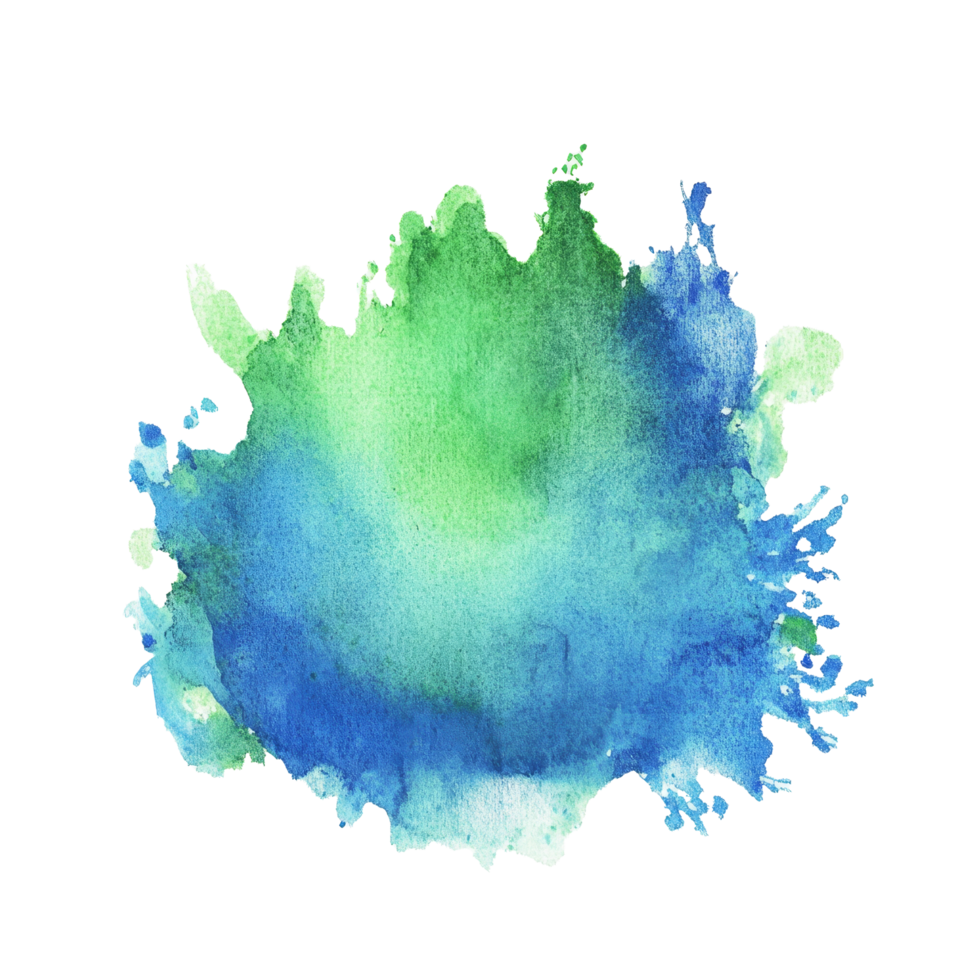 Blue green watercolor splash on an isolated transparent background creating a transparent effect, green water splash isolated on transparent background png