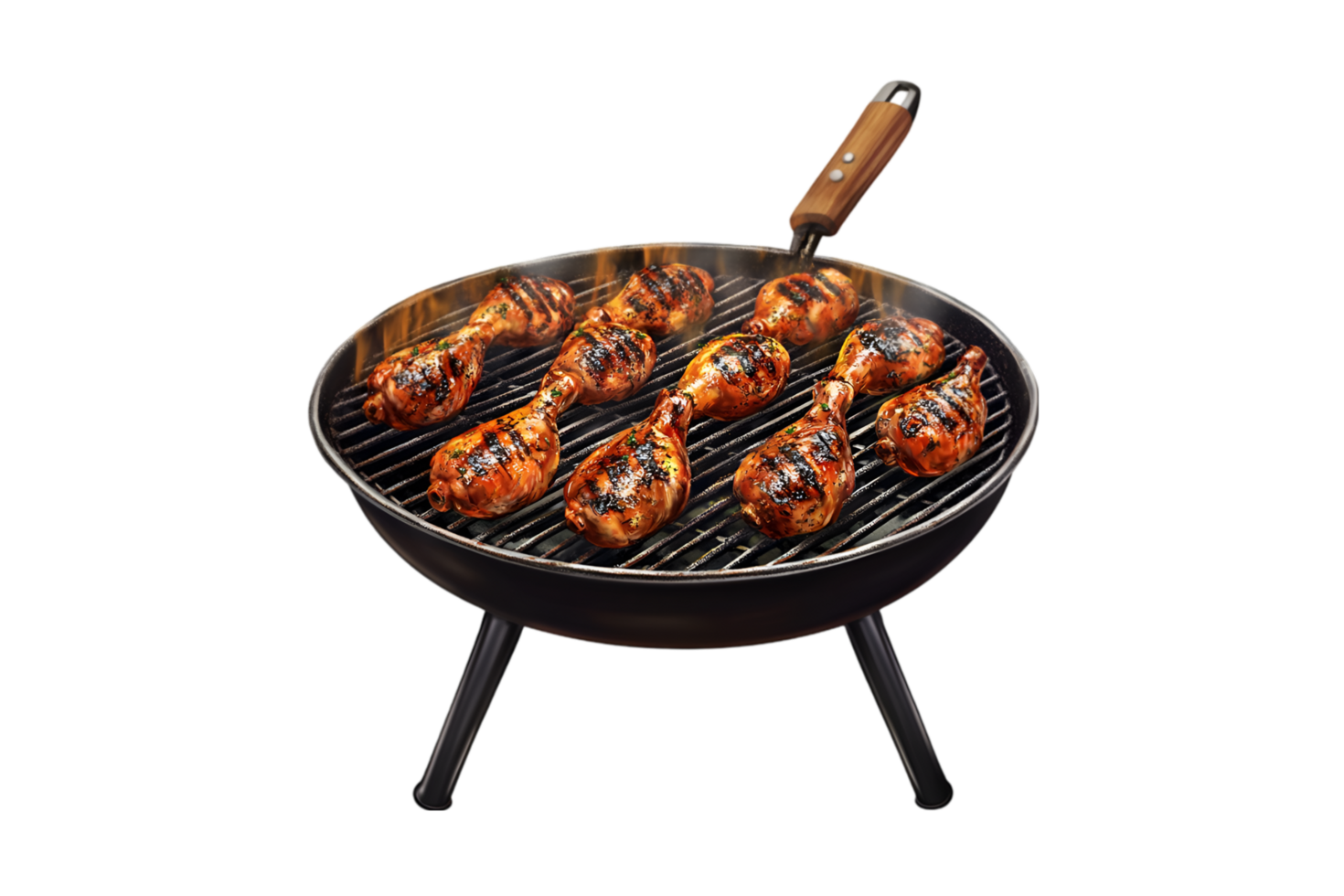 Chicken drumsticks on a barbecue grill on a transparent background png