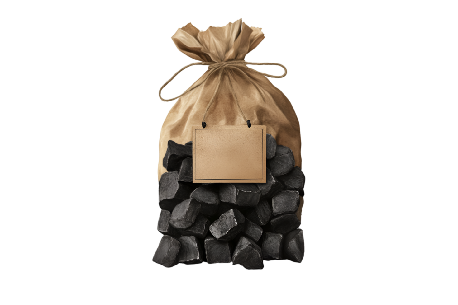 Bag of charcoal briquettes on a transparent background png