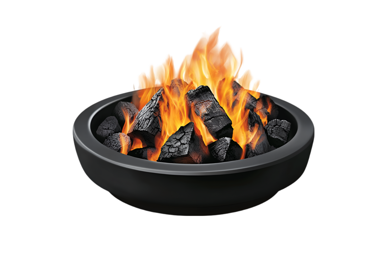 Fire bowl with glowing coals on a transparent background png