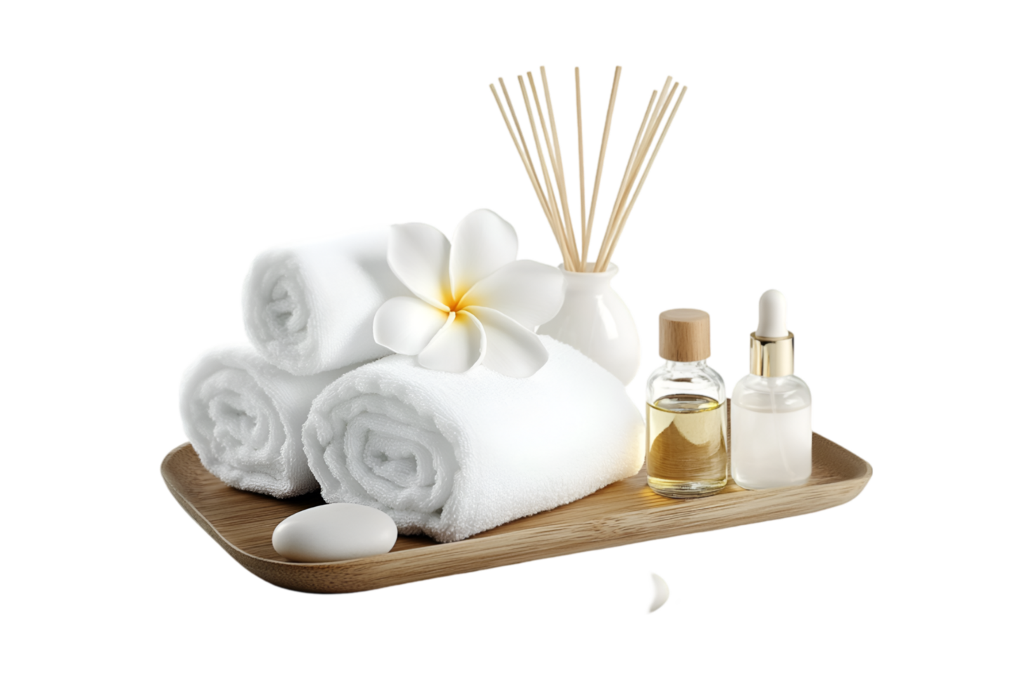 Luxury spa essentials with towels and oils on a transparent background png