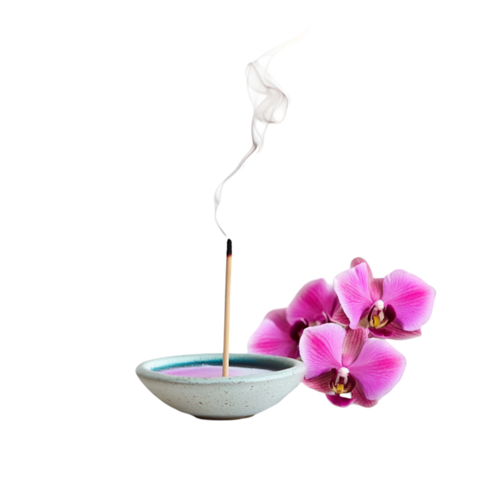 Incense stick with orchid flowers on a transparent background png