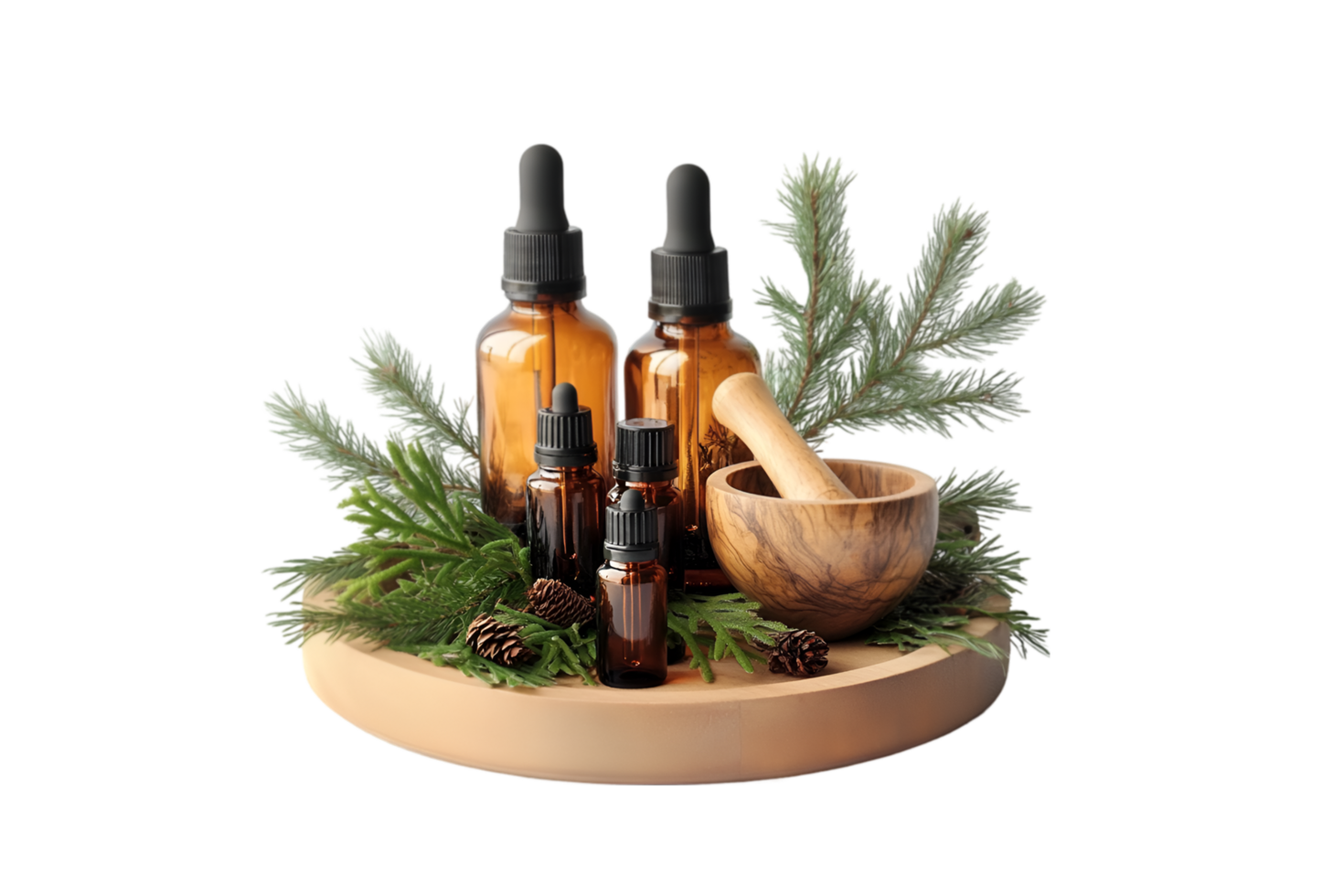 Natural essential oils and herbal medicine on a transparent background png