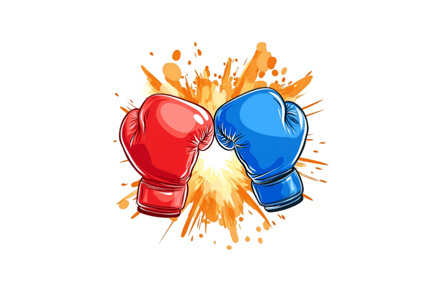 Red and blue cartoon boxing gloves with explosion isolated on a transparent background png