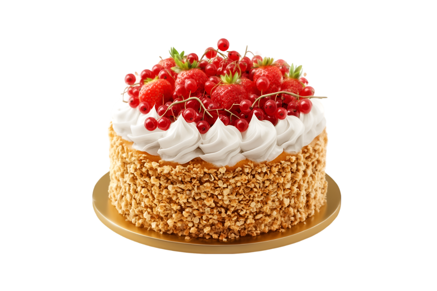 Strawberry and red currant cake with whipped cream isolated on a transparent background png