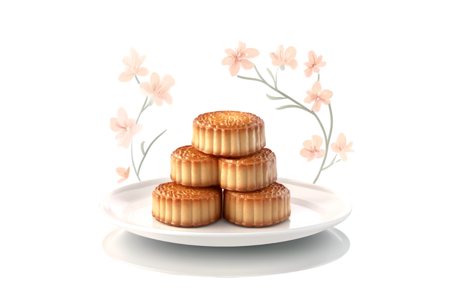 Traditional mooncakes on a white plate isolated on a transparent background png