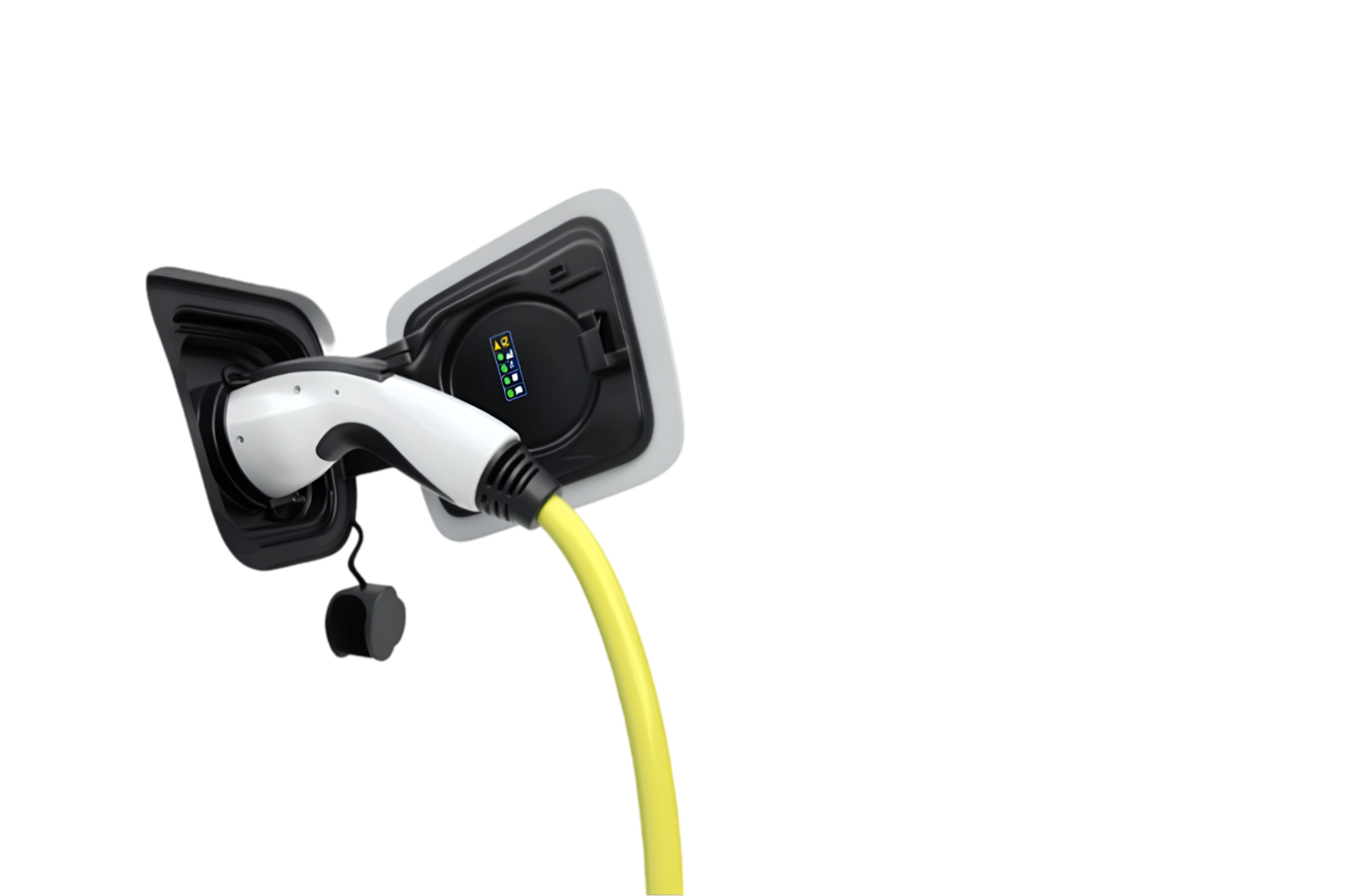 Electric car charging with yellow cable isolated on a transparent background png