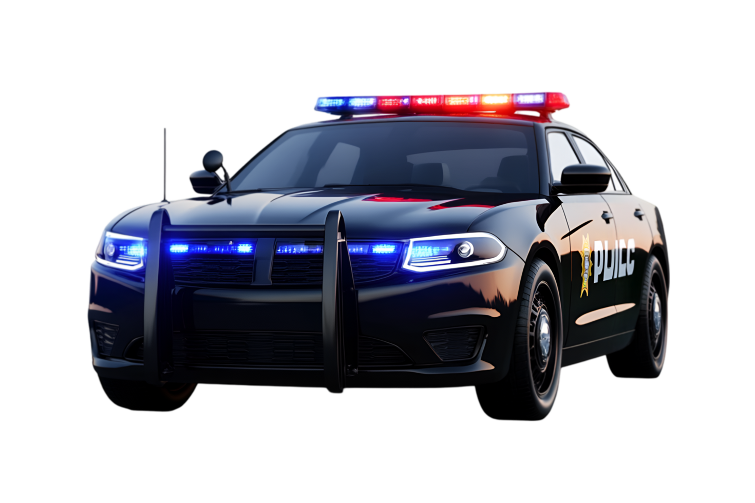 Police car with flashing lights isolated on a transparent background png