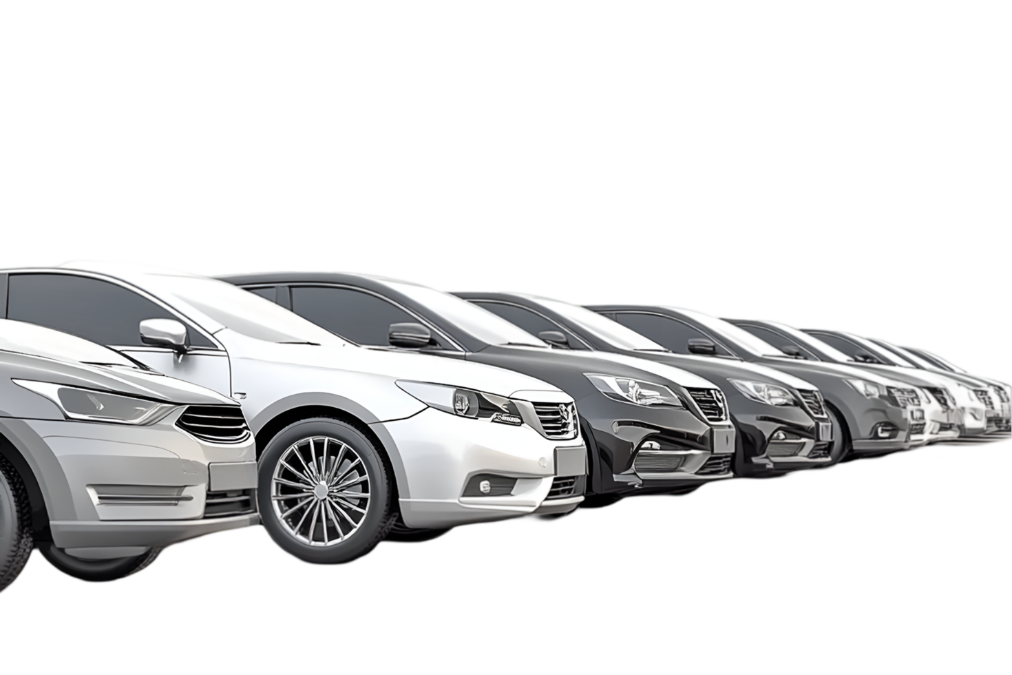 Row of modern SUVs car isolated on a transparent background png