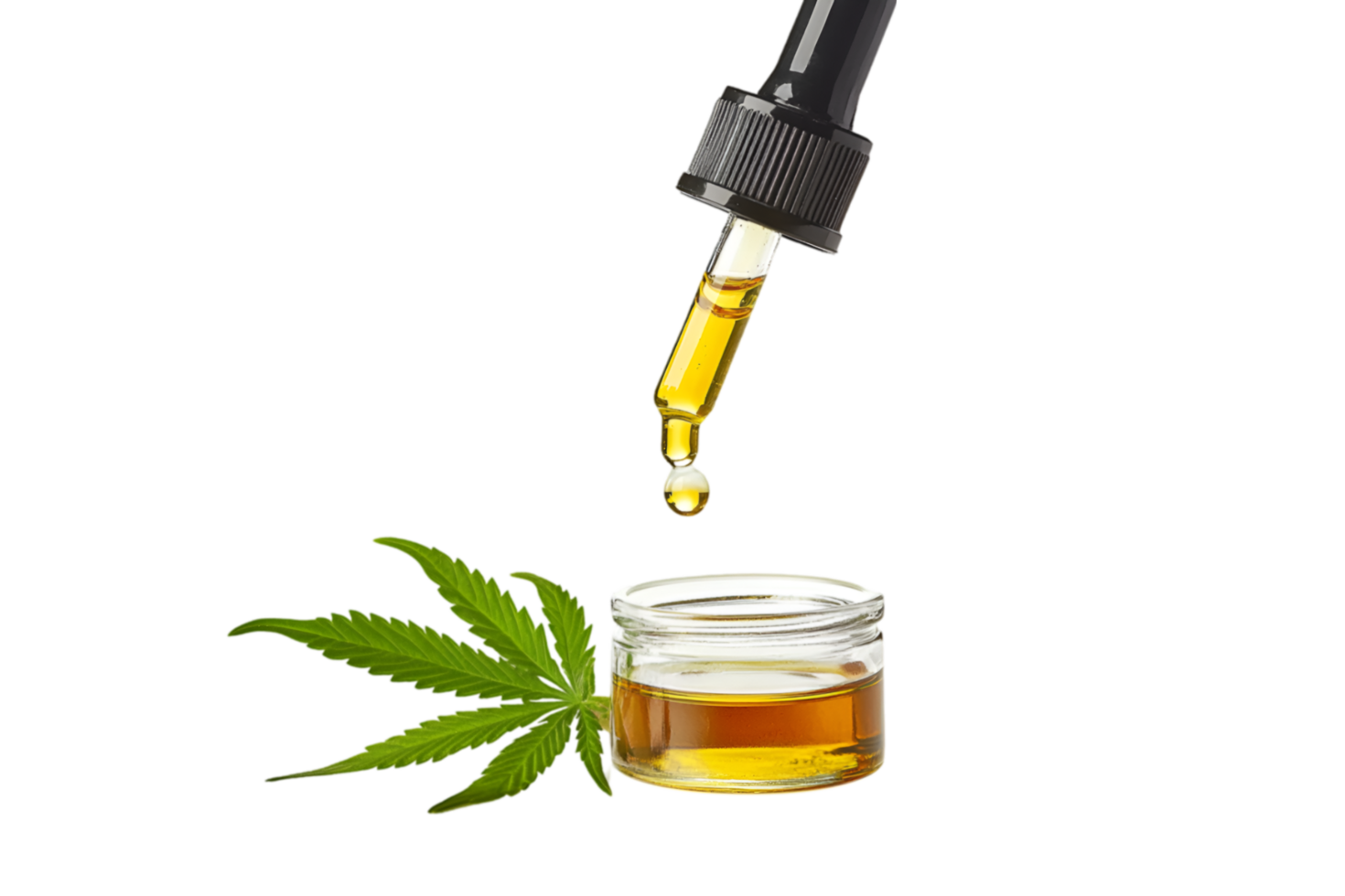 CBD oil dropper with cannabis leaf isolated on a transparent background png