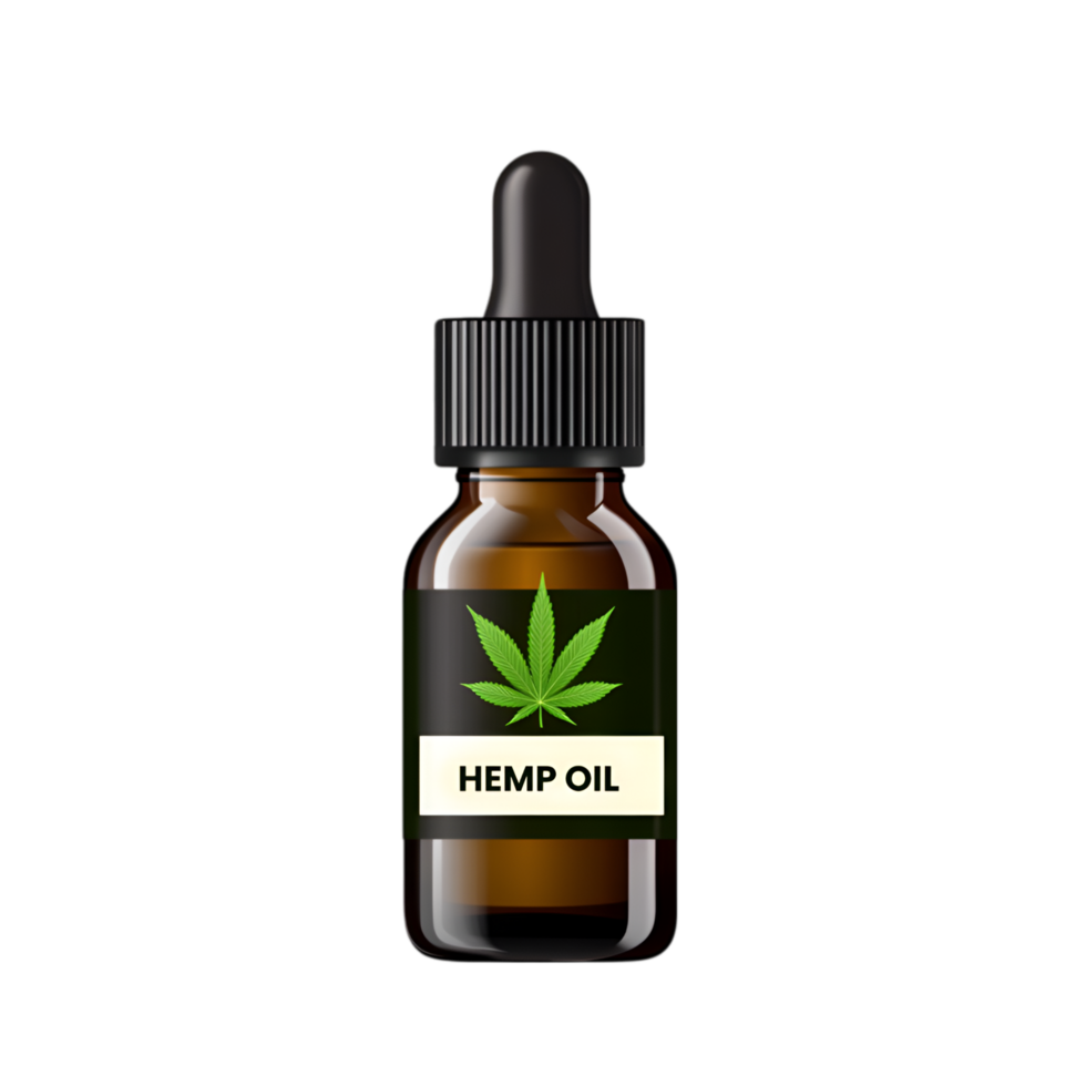 CBD oil dropper bottle with cannabis leaf isolated on a transparent background png