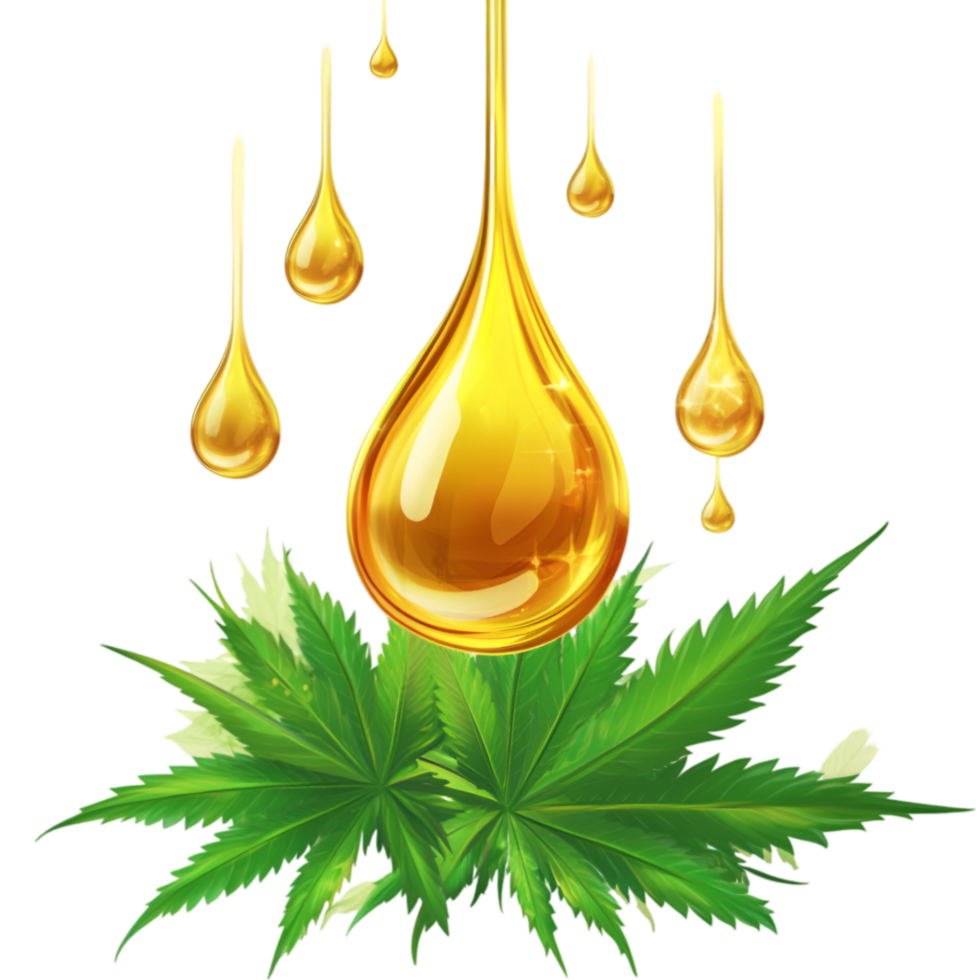 CBD oil drops with cannabis leaves isolated on a transparent background png