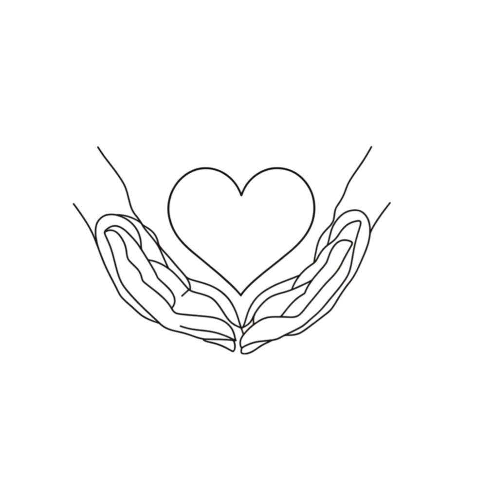 Heart in hands line art on a transparent background png