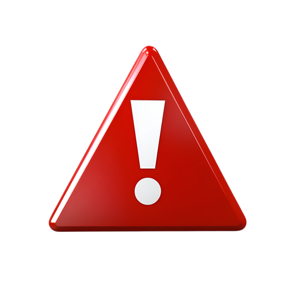 Red warning sign with exclamation mark on a transparent background png