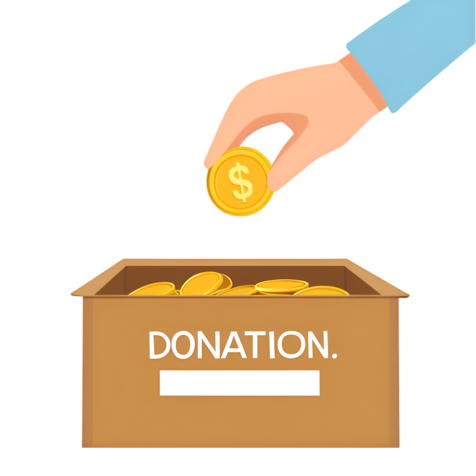 Charitable giving concept with donation box on a transparent background png