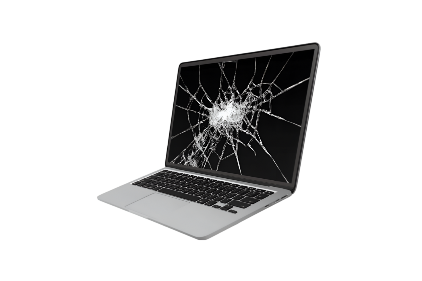 Laptop screen cracked isolated on a transparent background png
