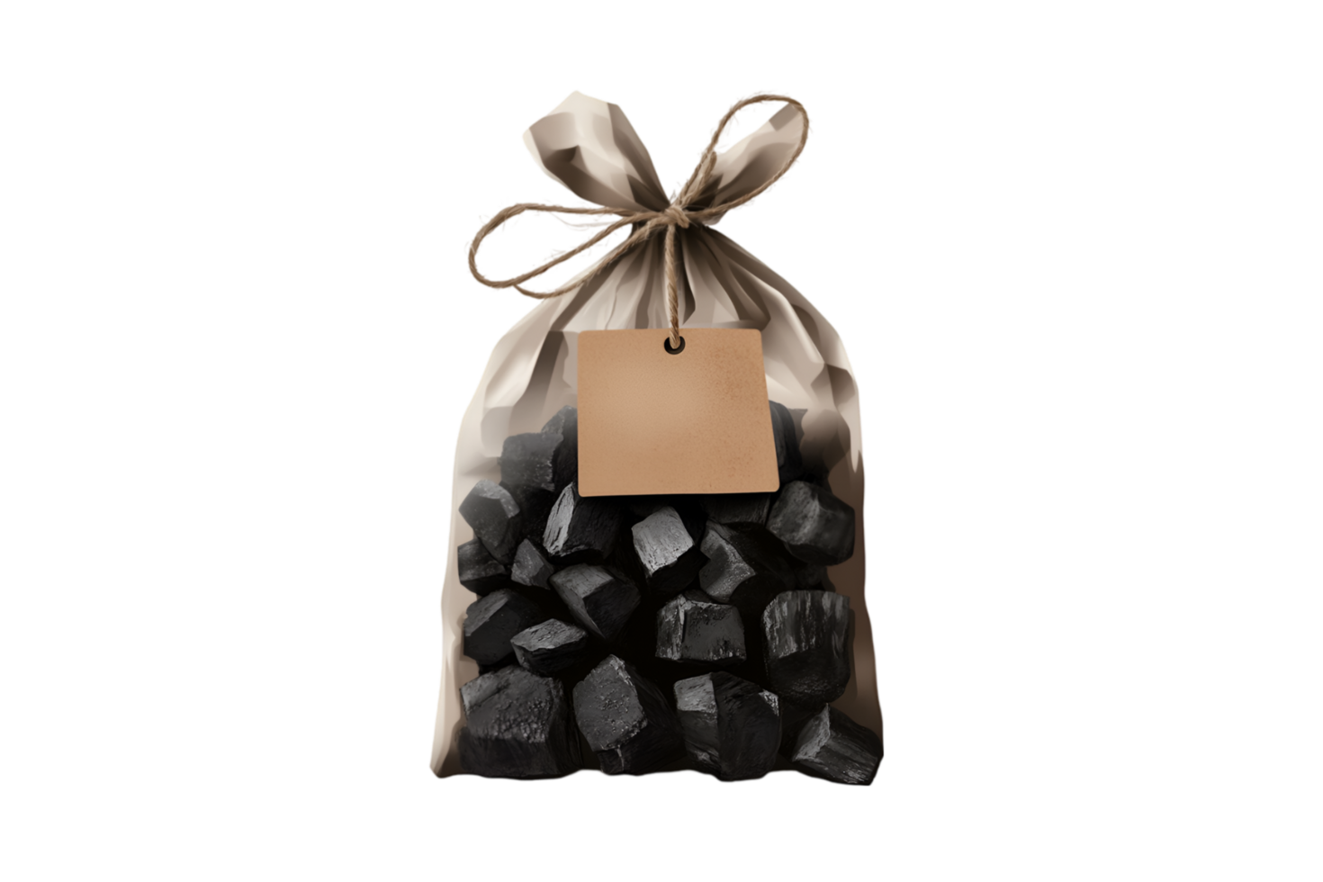 Bag of charcoal briquettes on a transparent background png