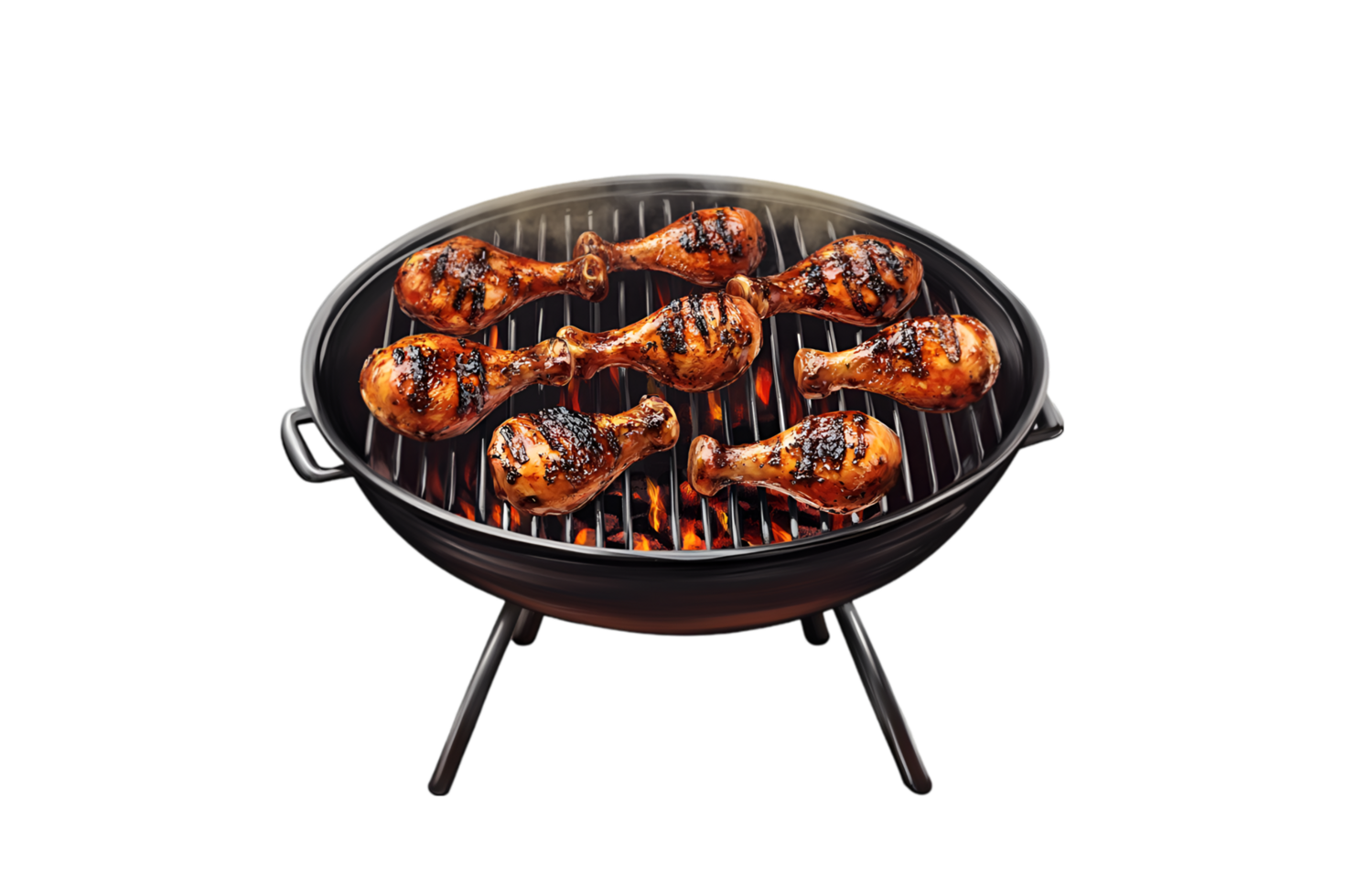 Chicken drumsticks on a barbecue grill on a transparent background png