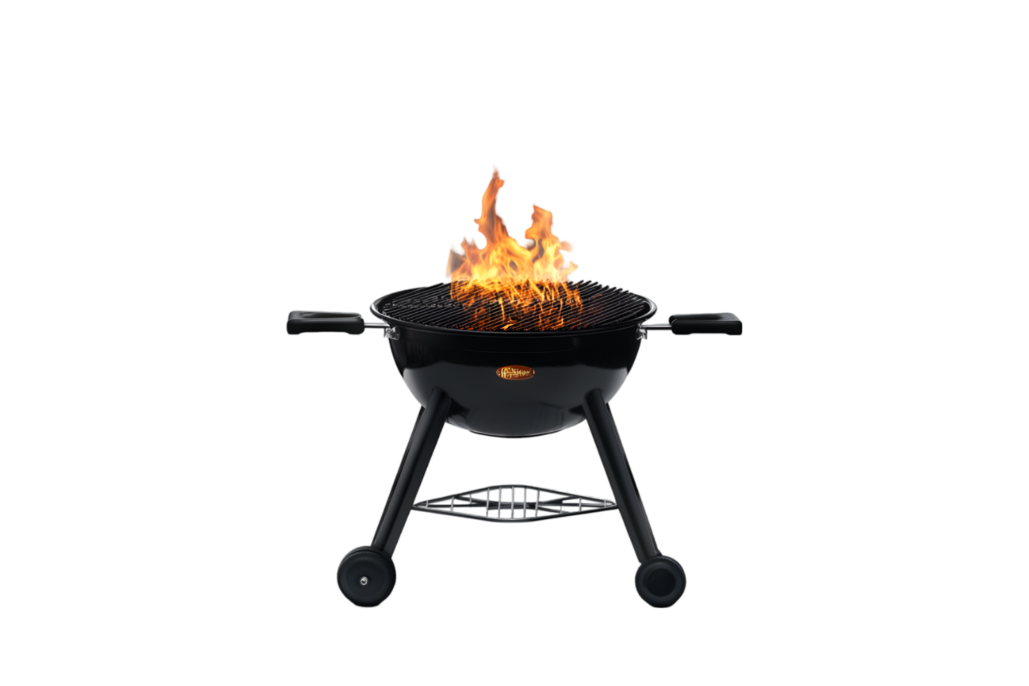 Steak on a charcoal grill with flames on a transparent background png