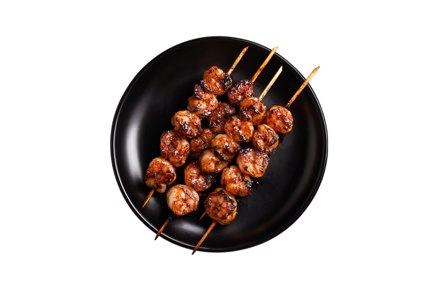 Shrimp skewers with lime and herbs on a transparent background png