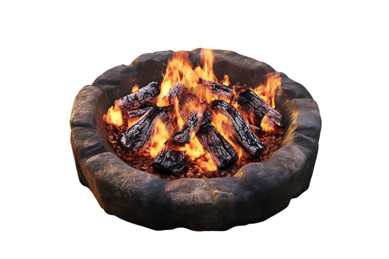 Fire pit with glowing flames on a transparent background png