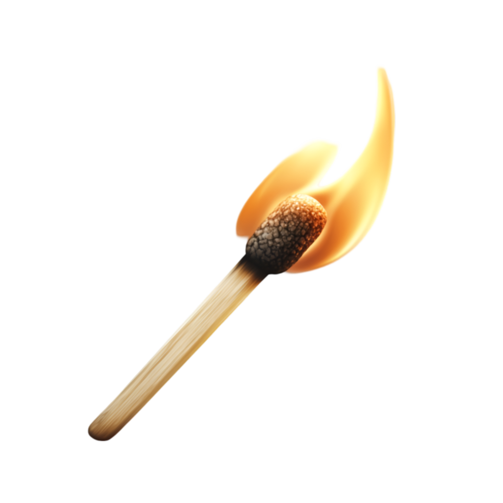 Burning matchstick with bright flame on a transparent background png