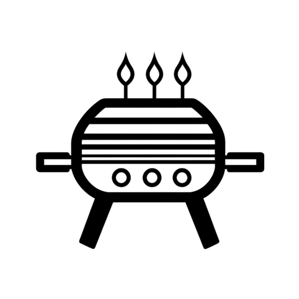 BBQ grill icon in black and white on a transparent background png