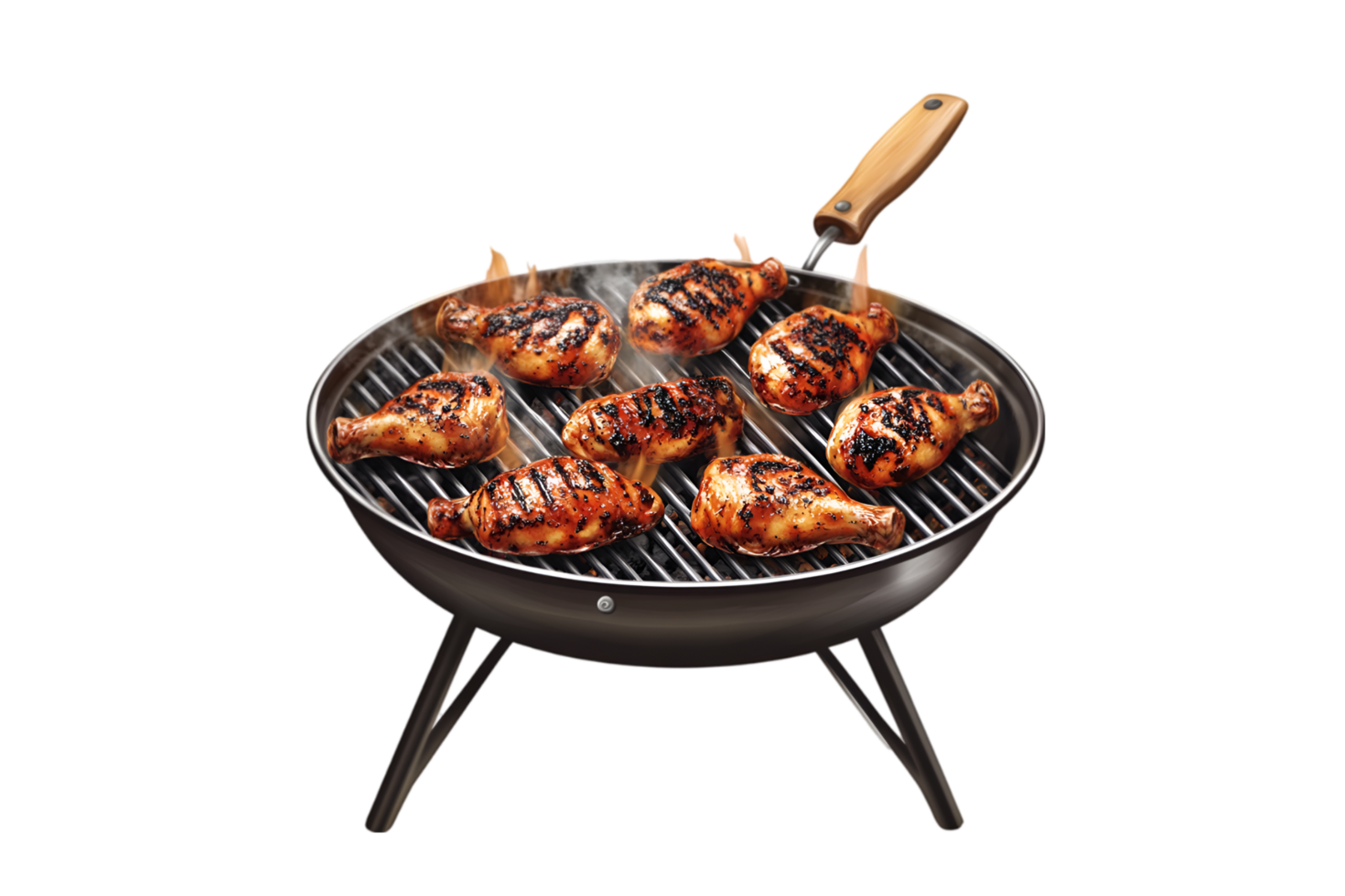 Chicken drumsticks on a barbecue grill on a transparent background png