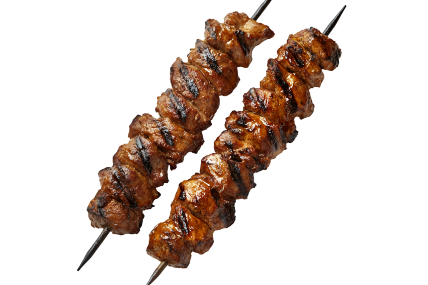 Grilled meat skewers on a transparent background png