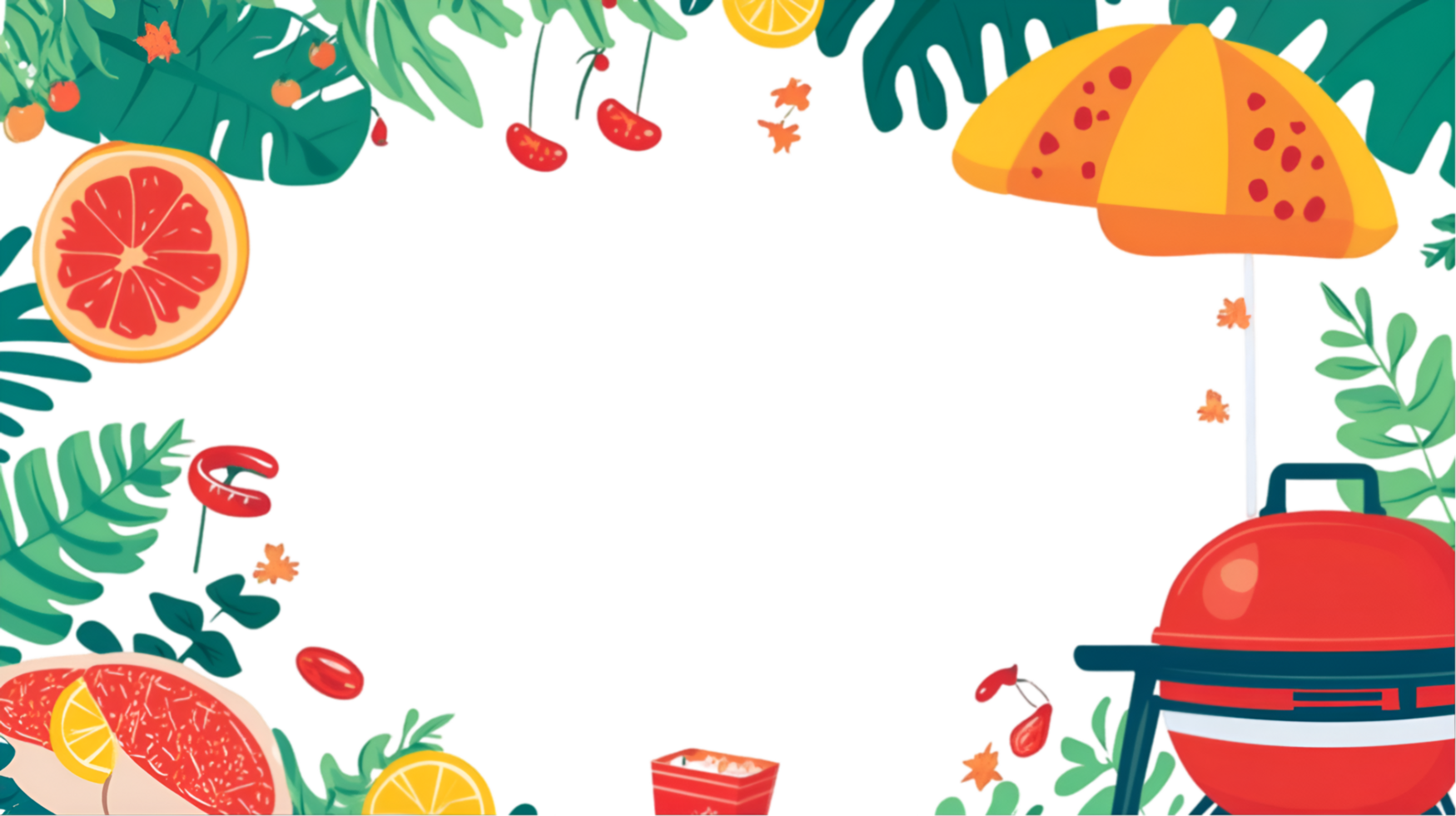 Food frame with various fruits and utensils on a transparent background png