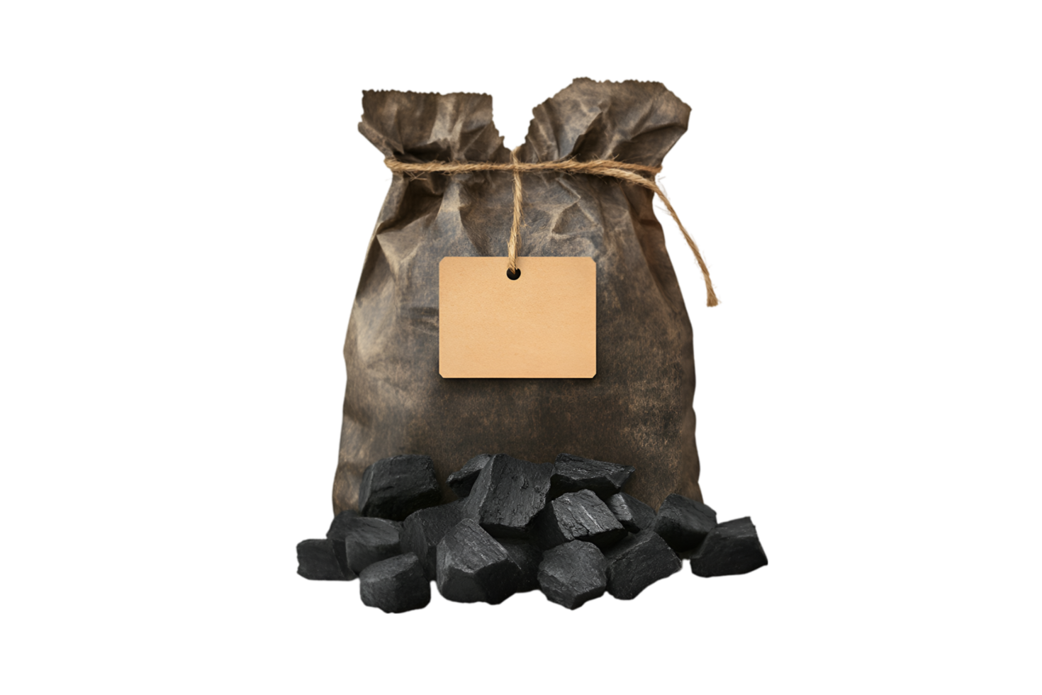 Bag of charcoal briquettes on a transparent background png