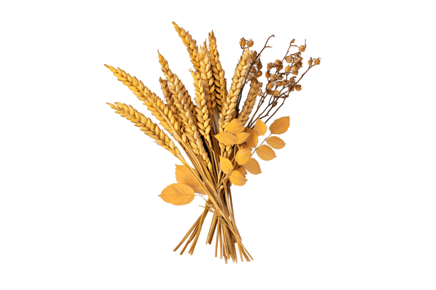 Wheat bouquet with yellow leaves isolated on a transparent background png