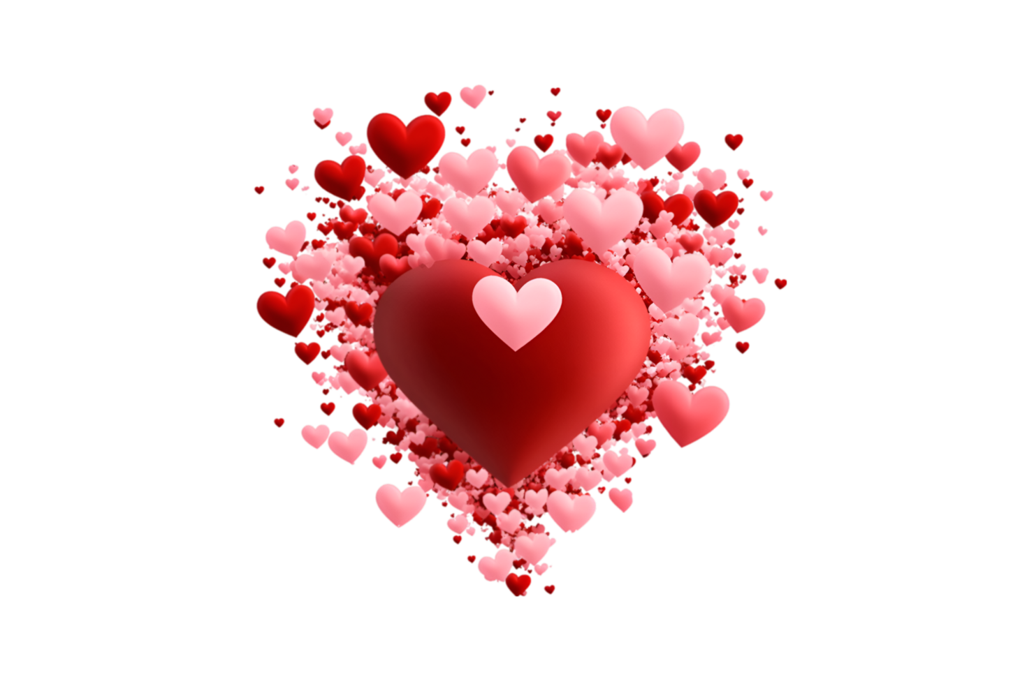 Red and pink hearts forming a heart shape isolated on a transparent background png