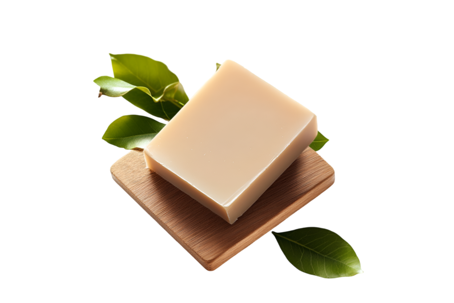 Natural soap bar with green leaves isolated on a transparent background png