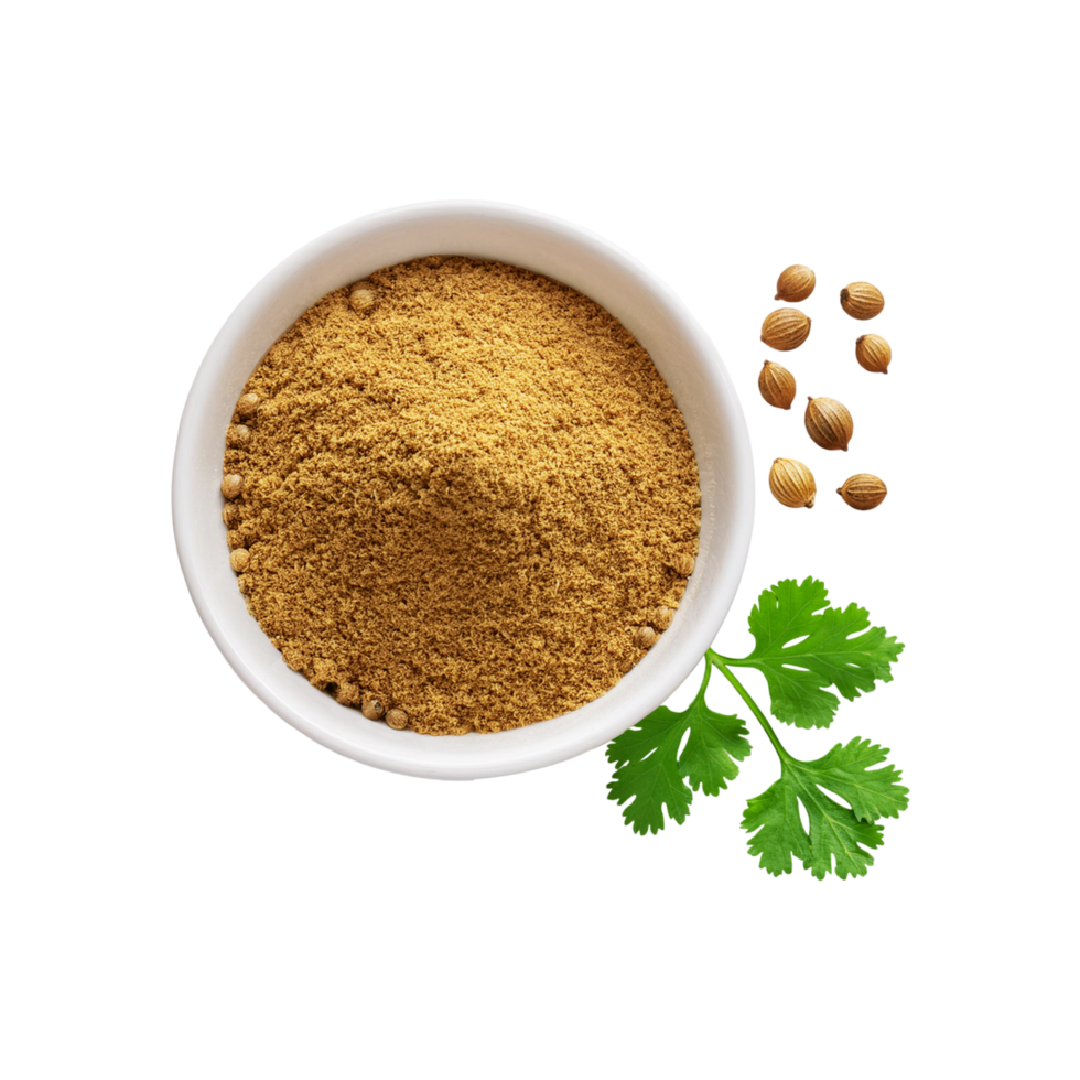 Top view of coriander powder on transparent background png