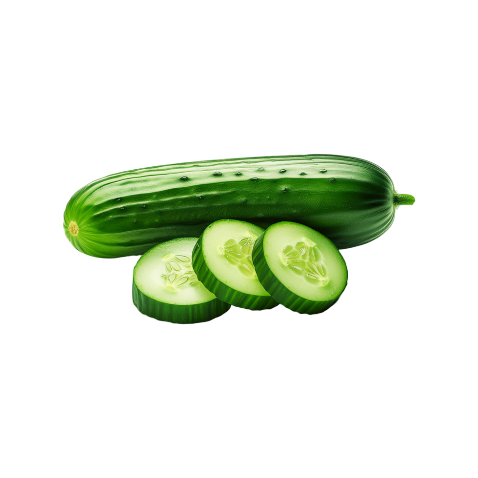 Fresh cucumber with slice on transparent background png