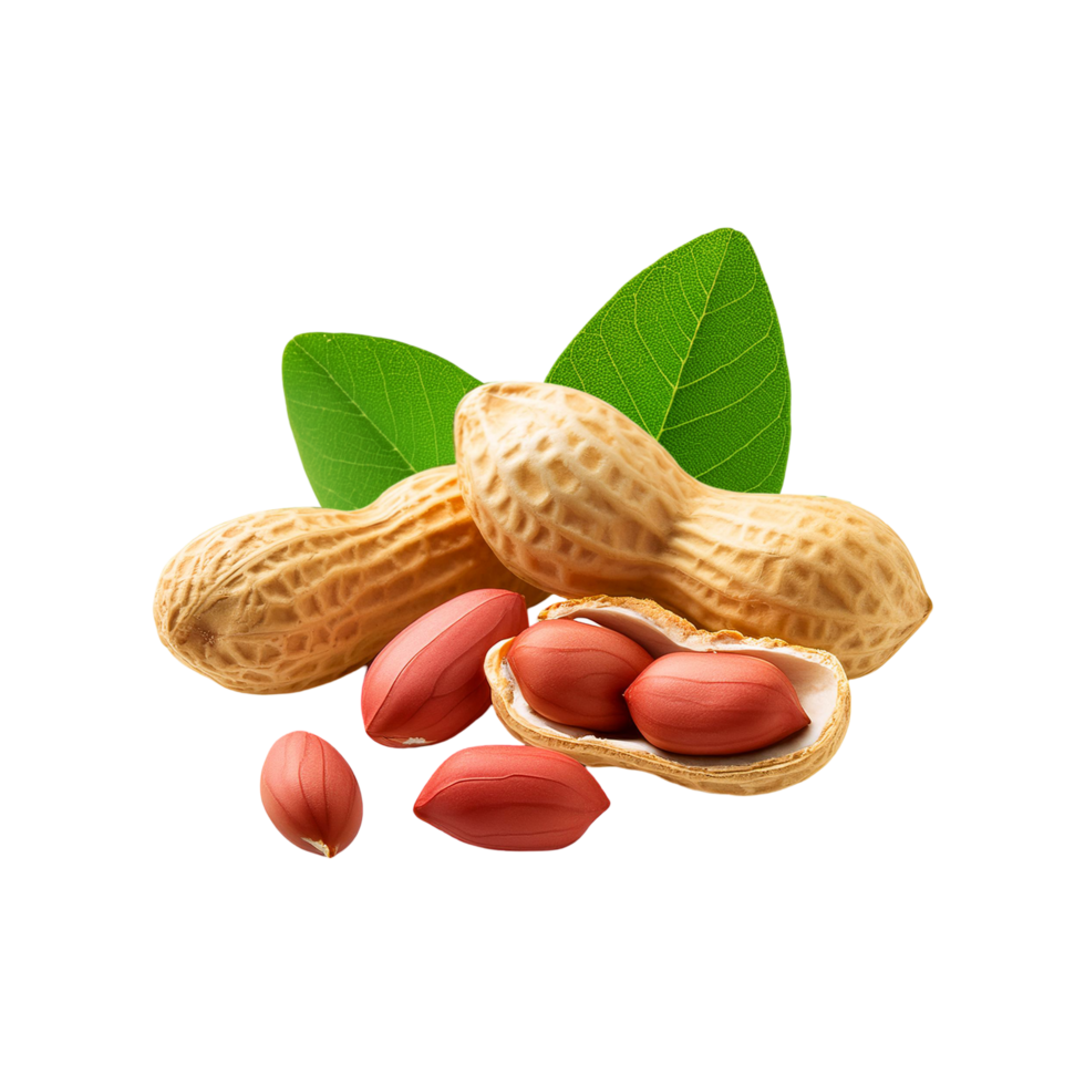 Fresh peanut with slices and leaf on transparent background png