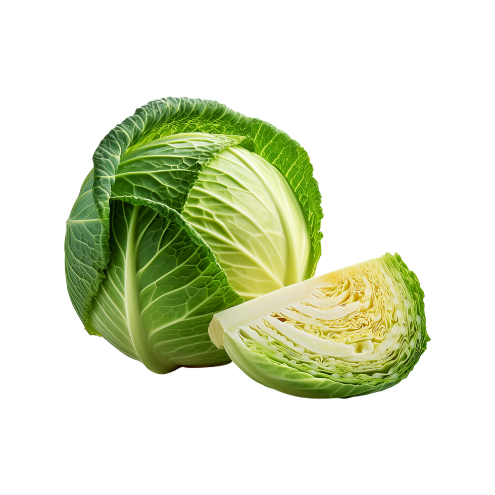 Fresh cabbage with slice on transparent background png