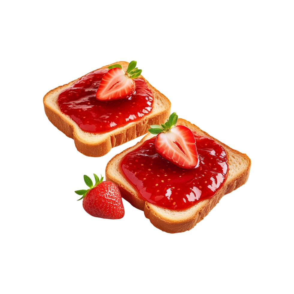 Bread slice with strawberry jam on transparent background png