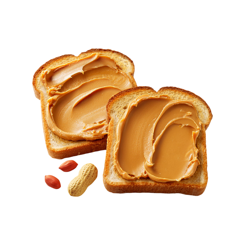 Bread slices with fresh peanut butter on transparent background png