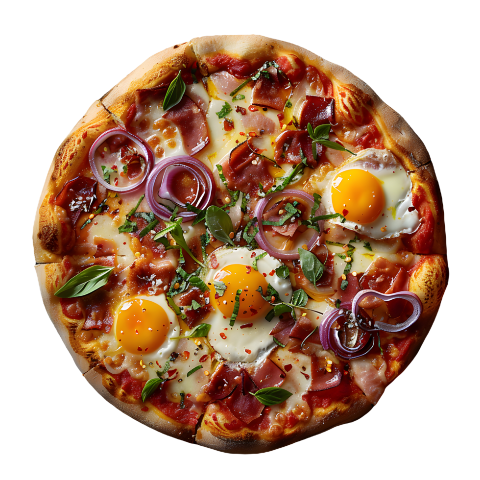 pizza with eggs and ham on top png