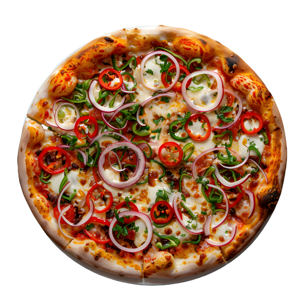 a pizza with vegetables and cheese on it png