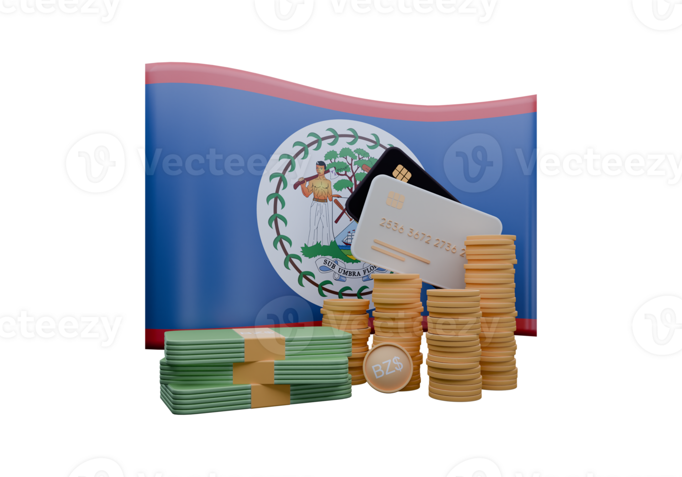 Nice 3D render illustration of Belize flag and currency called Dollar png