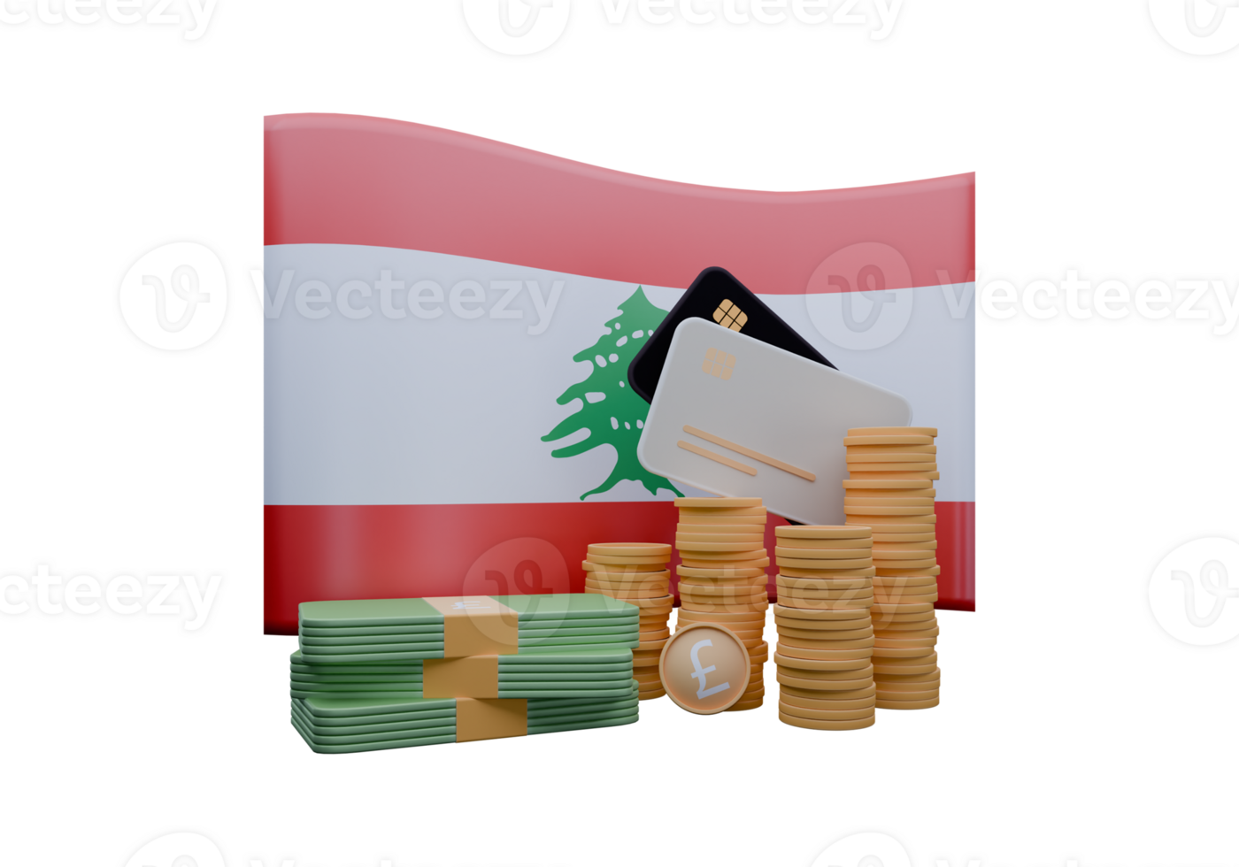 Unspoiled 3D render illustration of Lebanon flag and currency called Pound png