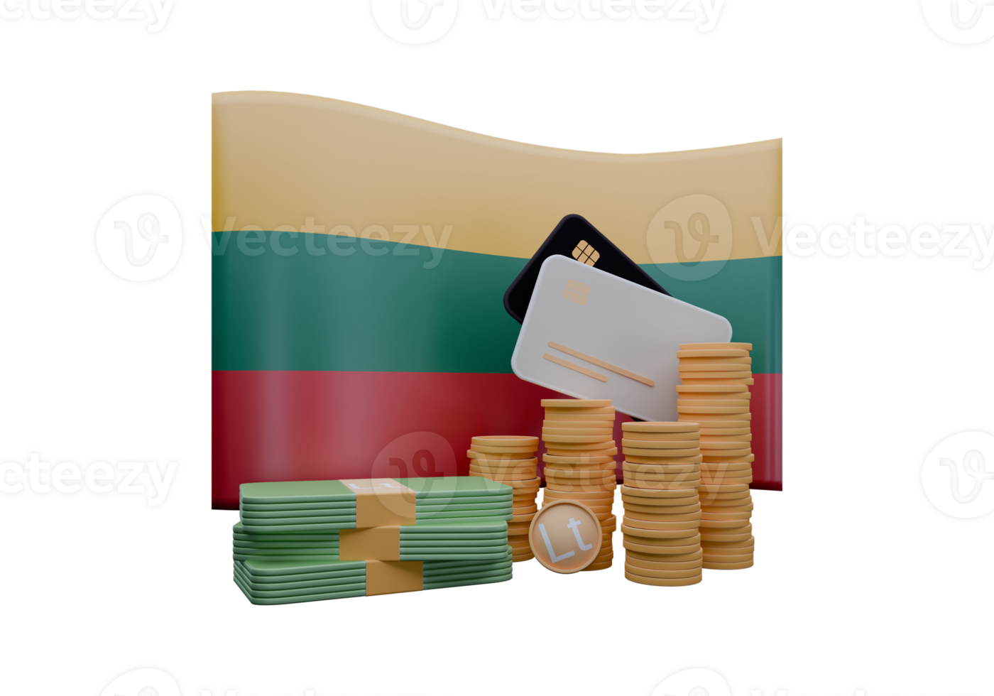 Ravishing 3D render illustration of Lithuania flag and currency called Euro png