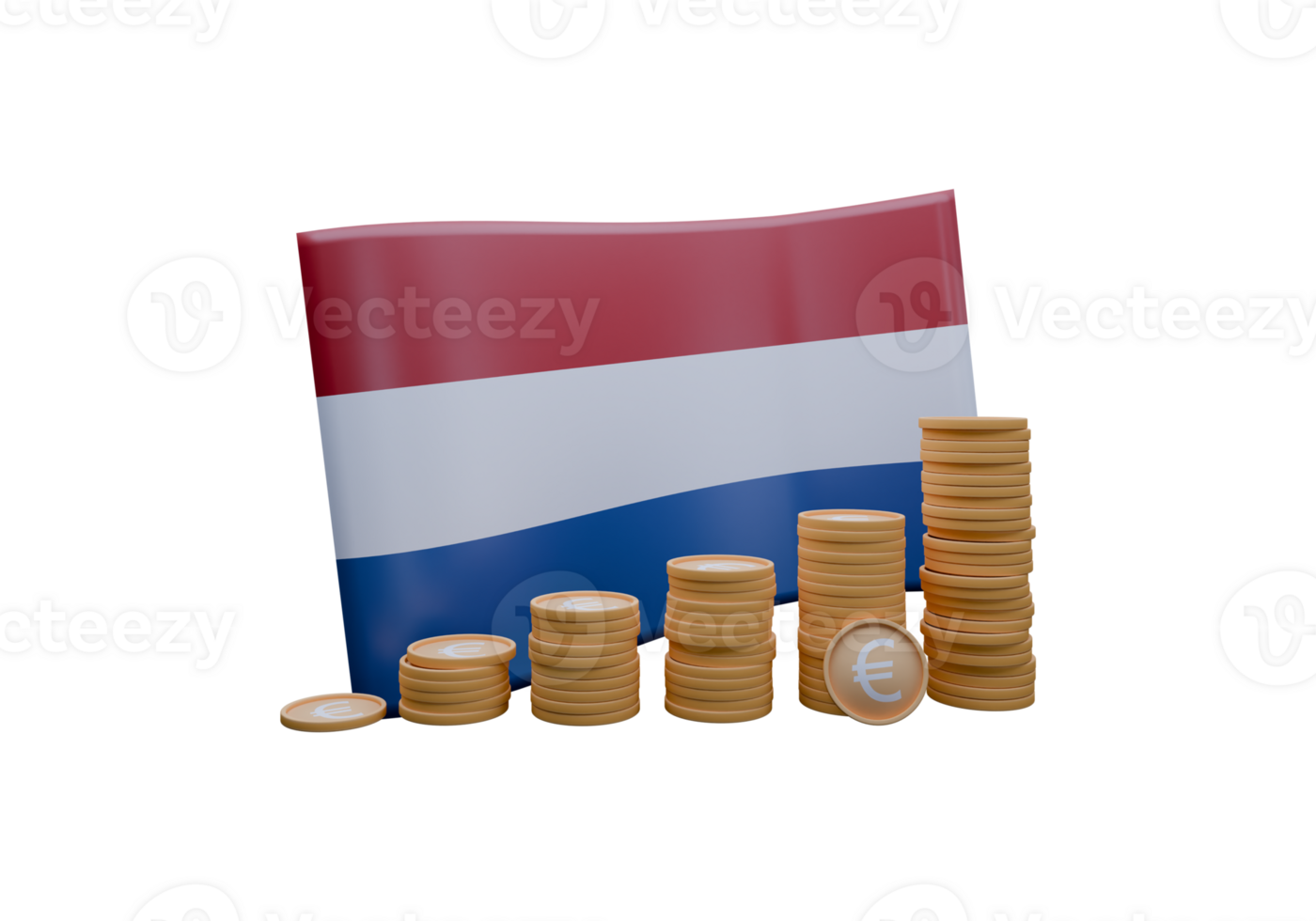 Blooming 3D render illustration of Netherlands flag and currency called Euro png