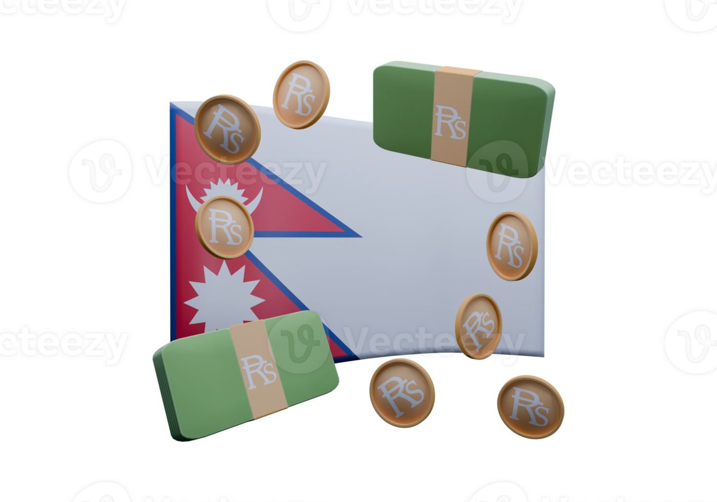 Beauteous 3D render illustration of Nepal flag and currency called Rupee png
