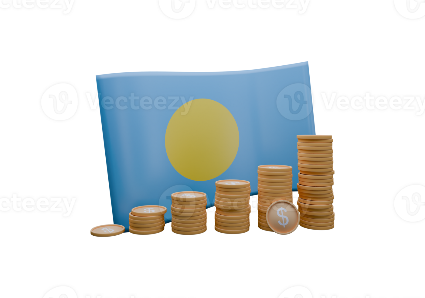 Vibrant 3D render illustration of Palau flag and currency called US Dollar png