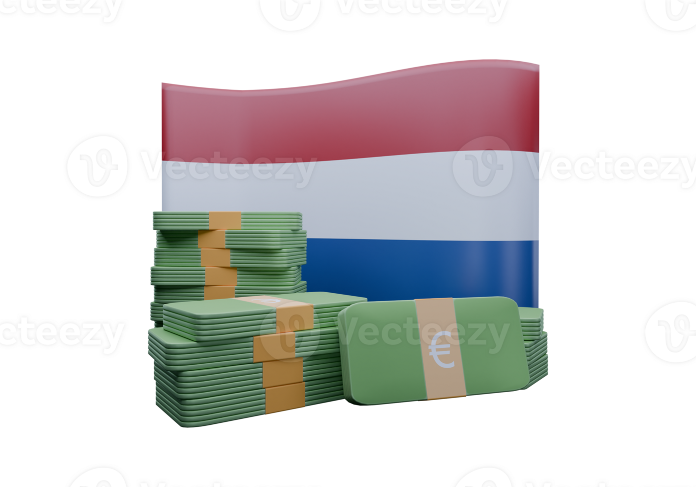 Adorable 3D render illustration of Netherlands flag and currency called Euro png